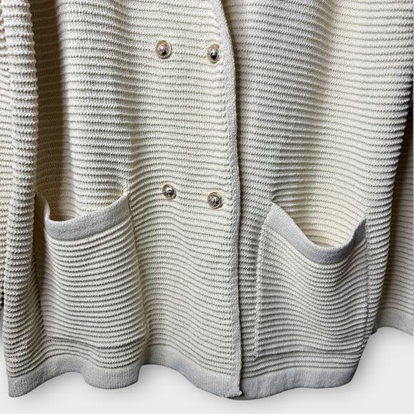 Ribbed sweater Blazer Jacket Womens XXL Cream Double Breasted Gold Buttons NWOT - Picture 2 of 9